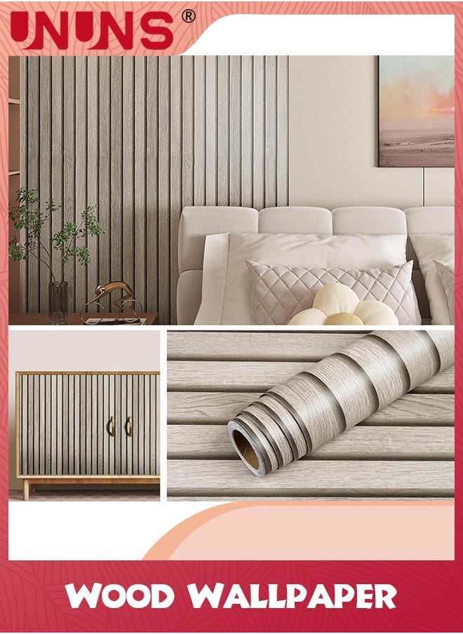 UNUNS 3D Wood Slat Wall Wallpaper,Modern Accent Wall Panels for Interior Wall Decor,Self Stick Removable Wallpaper Vertical Wood Slats for Wall Contact Paper,44.5CMx5M,Beige  - Image 1