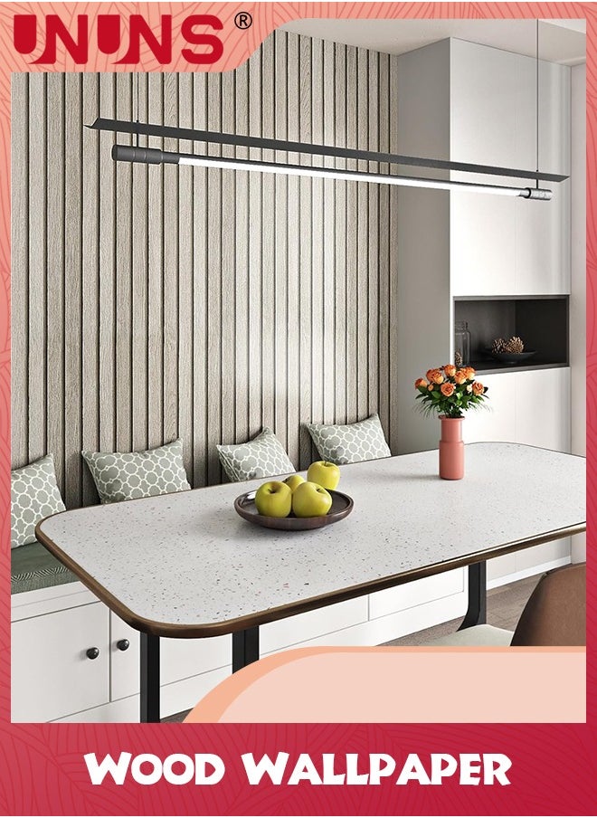 UNUNS 3D Wood Slat Wall Wallpaper,Modern Accent Wall Panels for Interior Wall Decor,Self Stick Removable Wallpaper Vertical Wood Slats for Wall Contact Paper,44.5CMx5M,Beige  - Image 2