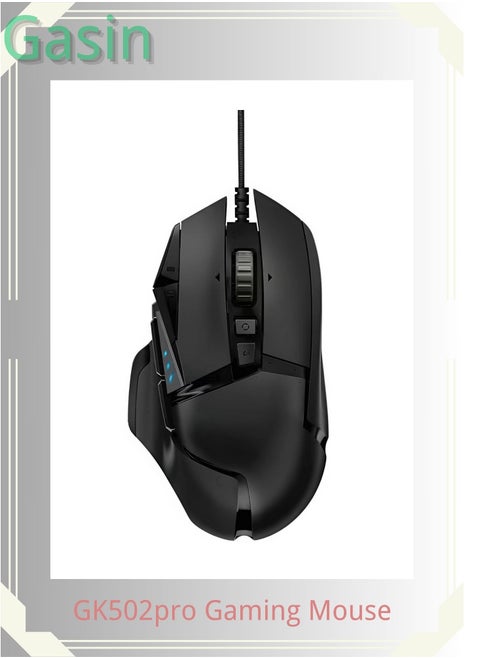 GK502pro ماوس ألعاب عالي الأداء، 7200 نقطة لكل بوصة، عمر بطارية طويل، أسود