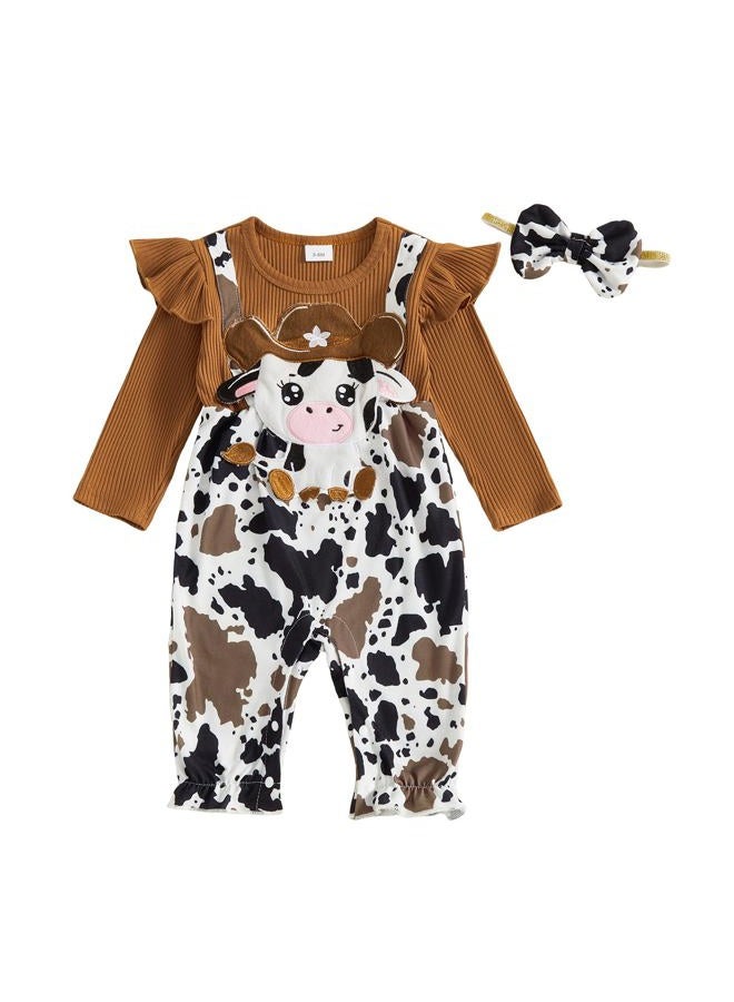 YINGISFITM Newborn Infant Baby Girl Clothes Fall Winter Cowgirl Long Sleeve Bubble Romper Rodeo Jumpsuit Cute Outfits, Cow, 12-18 Months - Image 1