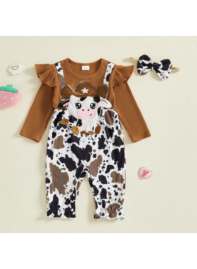YINGISFITM Newborn Infant Baby Girl Clothes Fall Winter Cowgirl Long Sleeve Bubble Romper Rodeo Jumpsuit Cute Outfits, Cow, 12-18 Months - Image 2