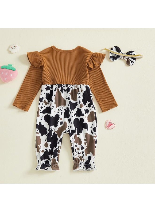 YINGISFITM Newborn Infant Baby Girl Clothes Fall Winter Cowgirl Long Sleeve Bubble Romper Rodeo Jumpsuit Cute Outfits, Cow, 12-18 Months - Image 3
