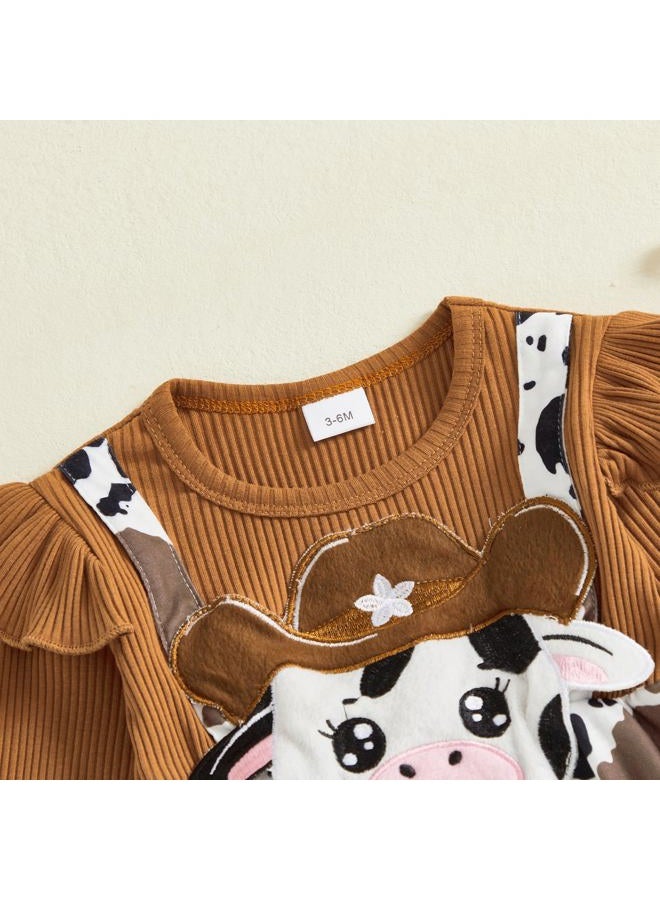 YINGISFITM Newborn Infant Baby Girl Clothes Fall Winter Cowgirl Long Sleeve Bubble Romper Rodeo Jumpsuit Cute Outfits, Cow, 12-18 Months - Image 4