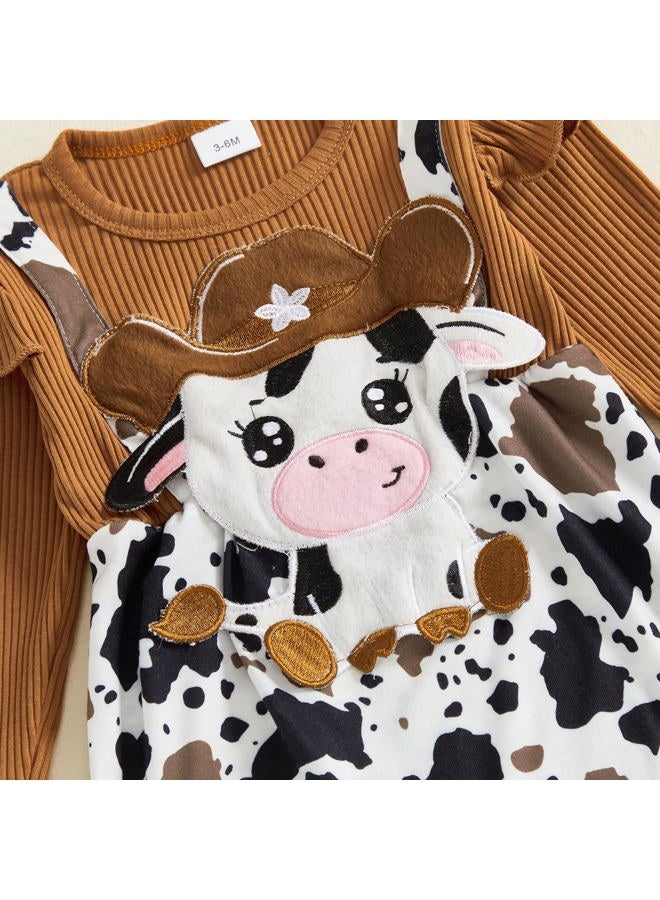 YINGISFITM Newborn Infant Baby Girl Clothes Fall Winter Cowgirl Long Sleeve Bubble Romper Rodeo Jumpsuit Cute Outfits, Cow, 12-18 Months - Image 5