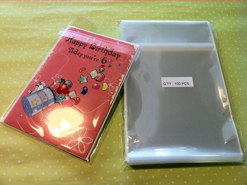 UNIQUEPACKING 100 Pcs 4 5/8 X 5 3/4 Clear A2+ (P) Card Protective Resealable Cello/Cellophane Bags (Fit One A2 Size Card w/Envelope) - Tape Strip on Body - Image 2