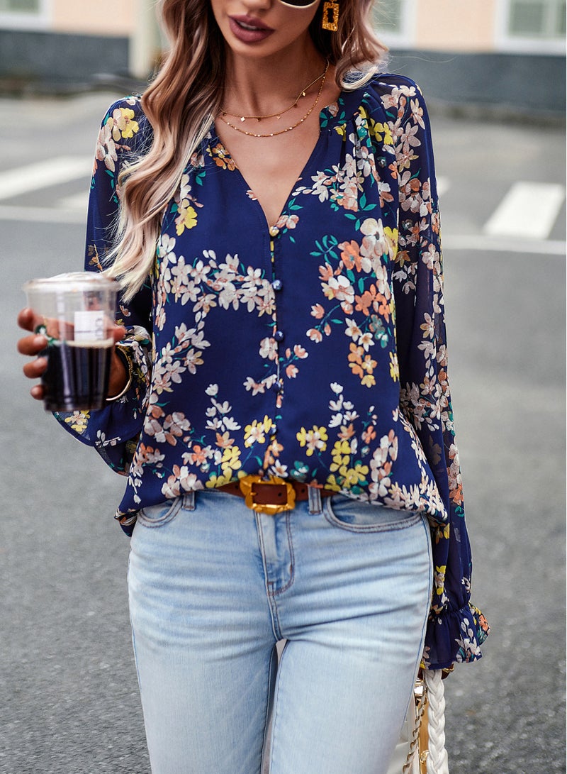 Loquat Squality Long Sleeve Shirt Female Autumn Temperament Elegant Floral Shirt - Image 1