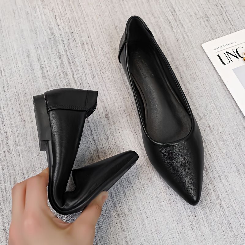 Soft Bottom Soft Leather Flat Work Shoes Women'S Black Pointed Job Interview Tooling Comfortable Work Shoes - Image 3