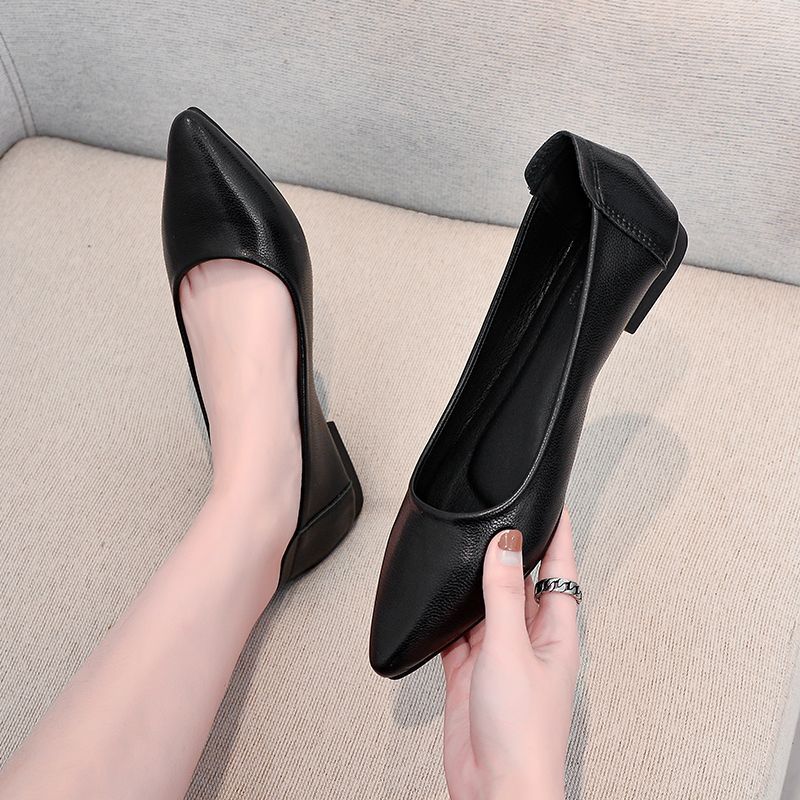 Soft Bottom Soft Leather Flat Work Shoes Women'S Black Pointed Job Interview Tooling Comfortable Work Shoes - Image 5