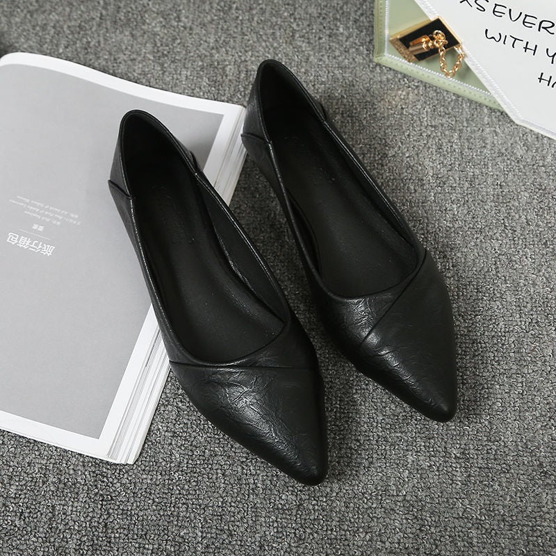 Soft Bottom Soft Leather Flat Work Shoes Women'S Black Pointed Job Interview Tooling Comfortable Work Shoes - Image 1
