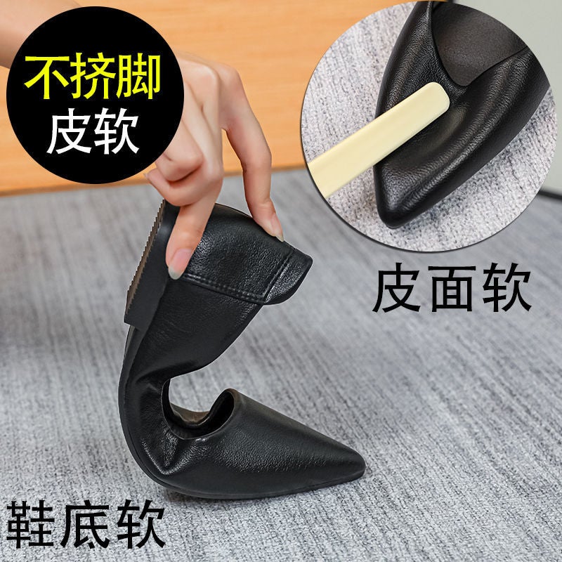 Soft Bottom Soft Leather Flat Work Shoes Women'S Black Pointed Job Interview Tooling Comfortable Work Shoes - Image 4