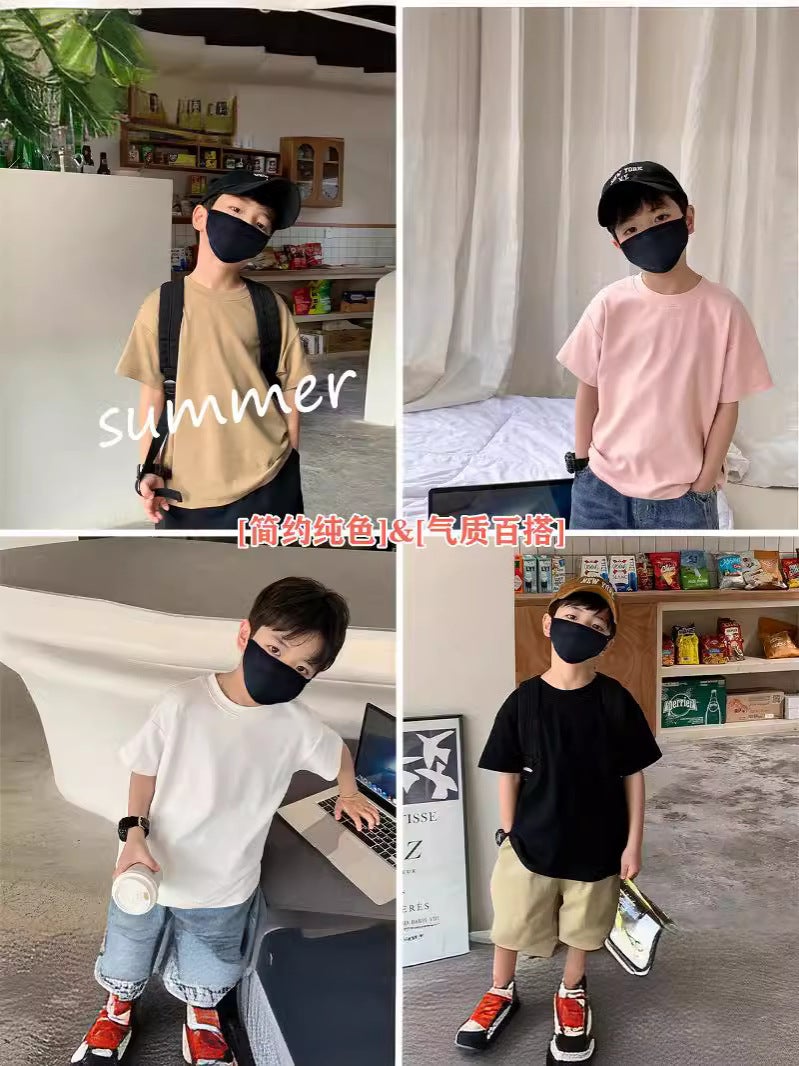 Children'S Summer Cotton Short-Sleeved T-Shirt Baby Single Top Boys' Casual Solid Color Class A Thin Homewear - Image 2