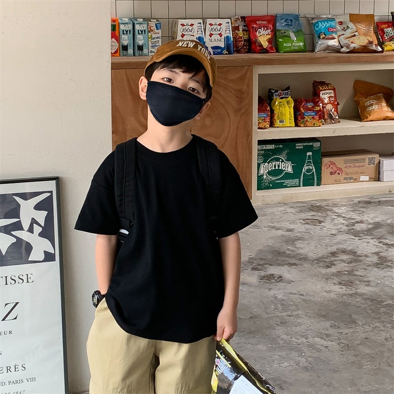 Children'S Summer Cotton Short-Sleeved T-Shirt Baby Single Top Boys' Casual Solid Color Class A Thin Homewear - Image 1