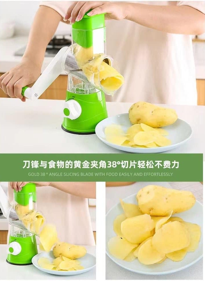 ELTRAZONE Rotary Cheese Grater with Handle – Manual Shredder with 3 Interchangeable Blades, Strong Suction Base, and Vegetable Slicer for Cheese, Fruits, Nuts, and Chocolate  - Image 4
