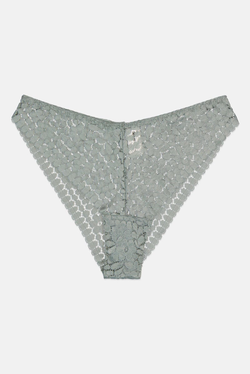 Sinsay Women Textured Lace Pull On Briefs, Light Slate Green  - Image 1