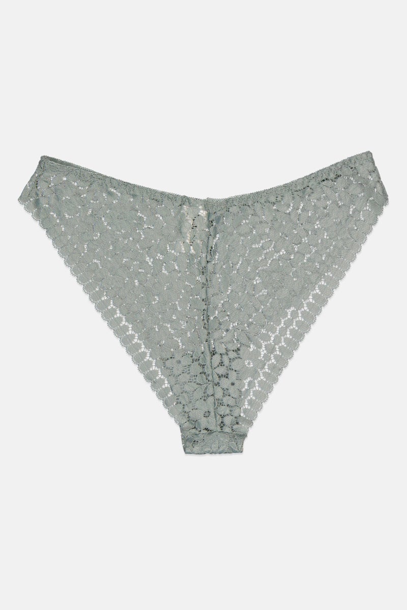 Sinsay Women Textured Lace Pull On Briefs, Light Slate Green  - Image 2
