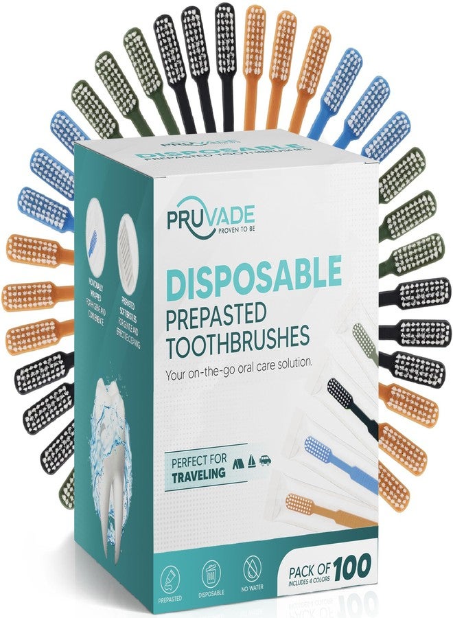 Pruvade 100 Pack Disposable Toothbrushes with Toothpaste, Built in - Prepasted Toothbrushes Individually Wrapped |Single Use Waterless Tooth Brush with Soft Bristles for Hotel, Camping, Travel - Image 1