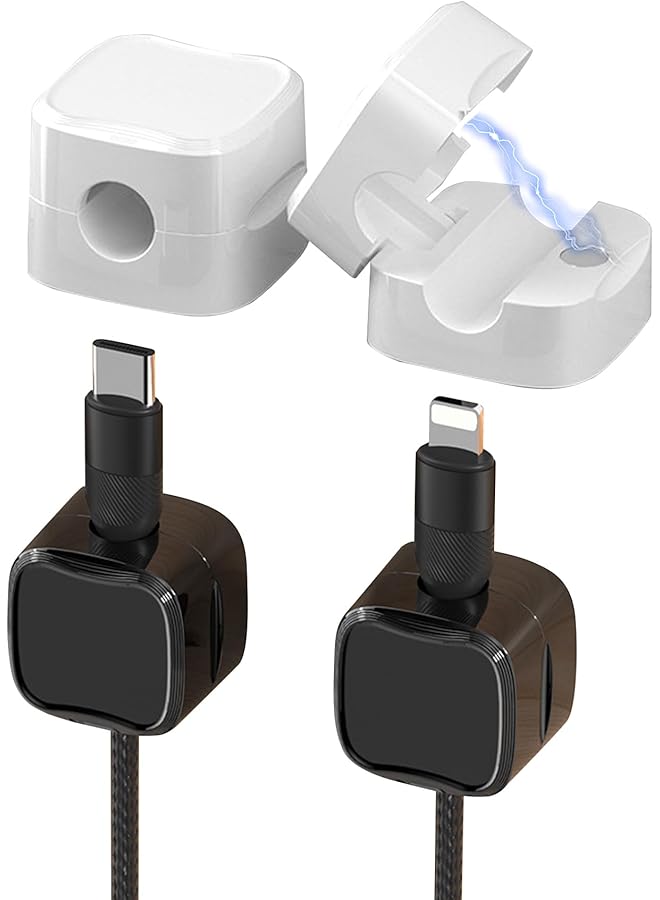 Green Tiger 4 Pack Magnetic Cable Clips, Nightstand Cell Phone Cable Clip, Self-adhesive Cable Organizer, for Home, Desk, Cell Phone Charging Cable, Car Charging Cable Organization Use (Black & White) - Image 1