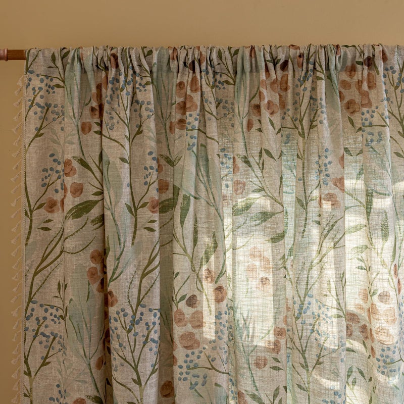 ENJOYBRIDAL Floral Curtains 63 Inch Long Bedroom Decor Drapes Short Semi Sheer Rod Pocket Living Room Window Curtain Panels Light Filtering Boho 4 Panels Tassel Vintage Window Treatments - Image 2