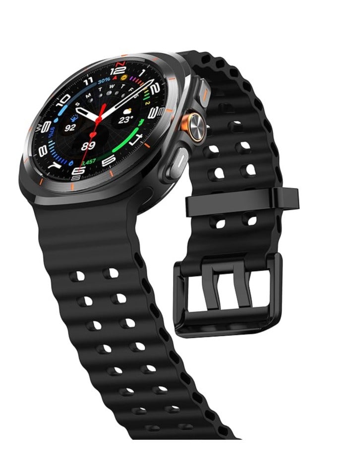 إلترازون Soft Silicone Band for Samsung Galaxy Watch Ultra 47mm, Waterproof and Breathable Sport Watch Strap for Men  Women, Adjustable, Comfortable, Durable, Ideal for Fitness and Daily Use, Black - Image 3