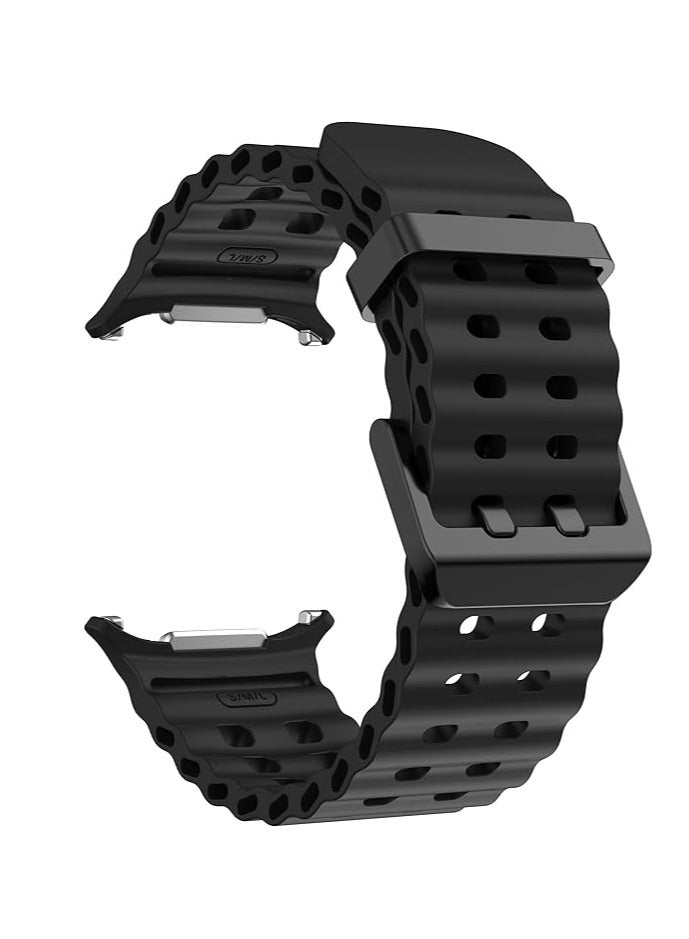 إلترازون Soft Silicone Band for Samsung Galaxy Watch Ultra 47mm, Waterproof and Breathable Sport Watch Strap for Men  Women, Adjustable, Comfortable, Durable, Ideal for Fitness and Daily Use, Black - Image 2