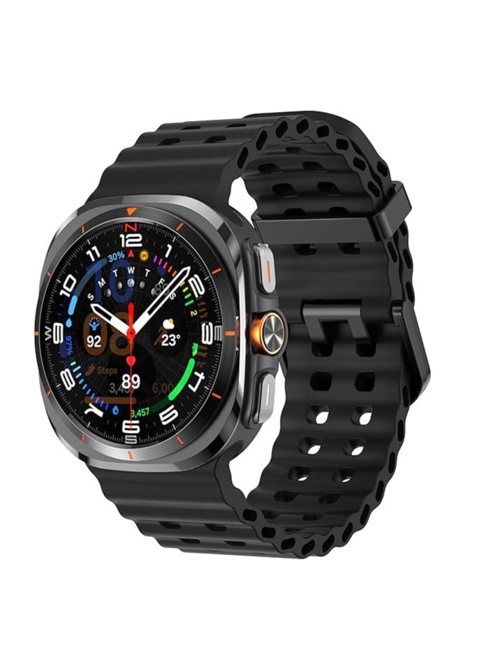 إلترازون Soft Silicone Band for Samsung Galaxy Watch Ultra 47mm, Waterproof and Breathable Sport Watch Strap for Men  Women, Adjustable, Comfortable, Durable, Ideal for Fitness and Daily Use, Black - Image 1