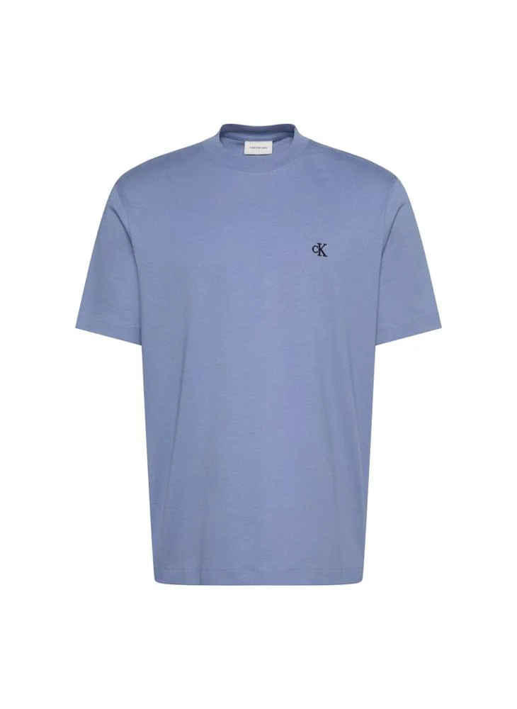 Calvin Klein Jeans Dusty Sailor Blue Embroidered Monogram Logo Relaxed T-Shirt for Men | Best Price UAE