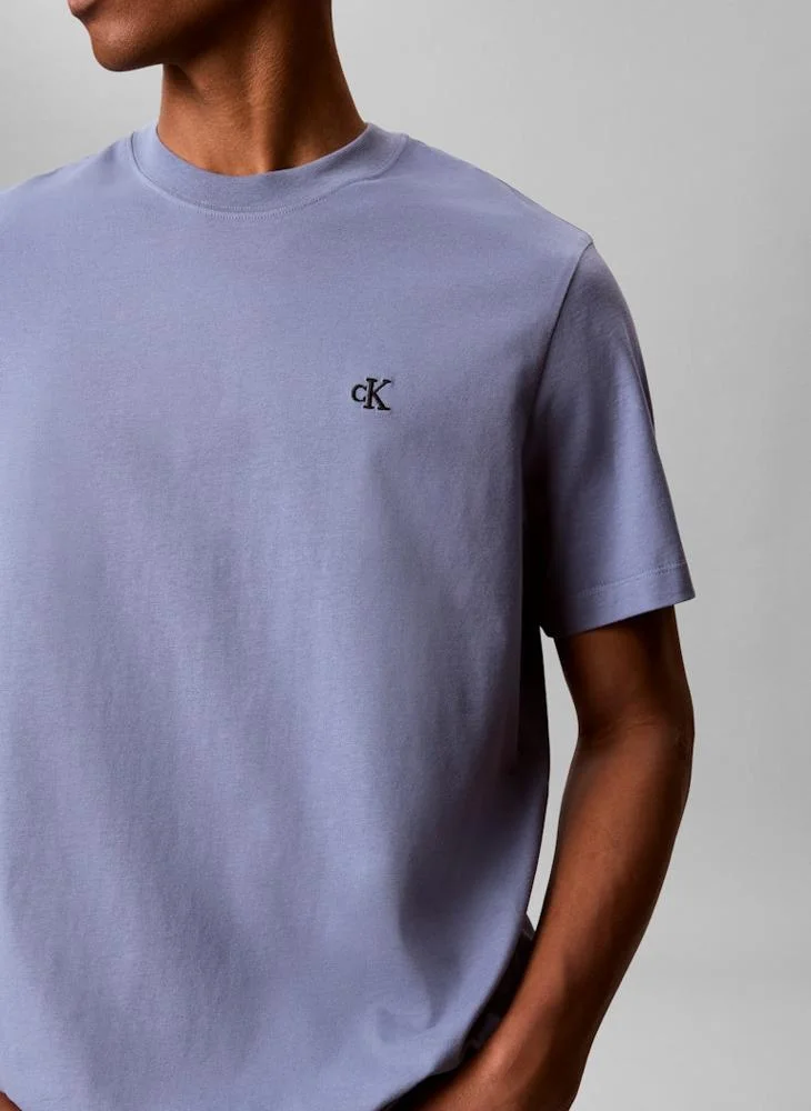 Calvin Klein Jeans Dusty Sailor Blue Embroidered Monogram Logo Relaxed T-Shirt for Men | Best Price UAE