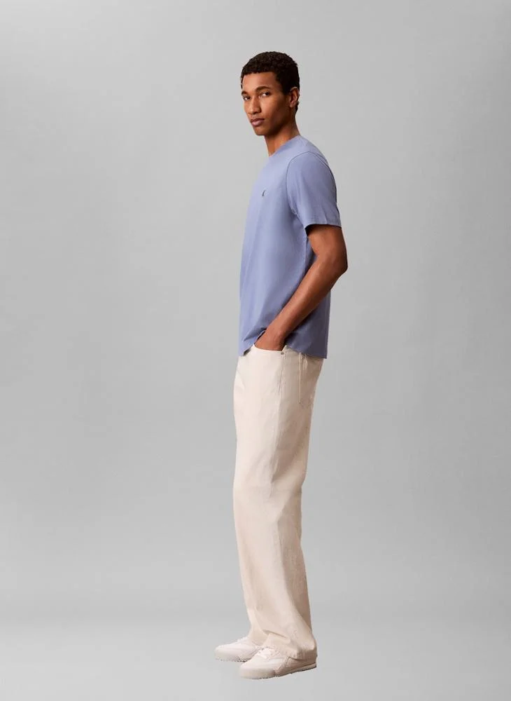 Calvin Klein Jeans Dusty Sailor Blue Embroidered Monogram Logo Relaxed T-Shirt for Men | Best Price UAE