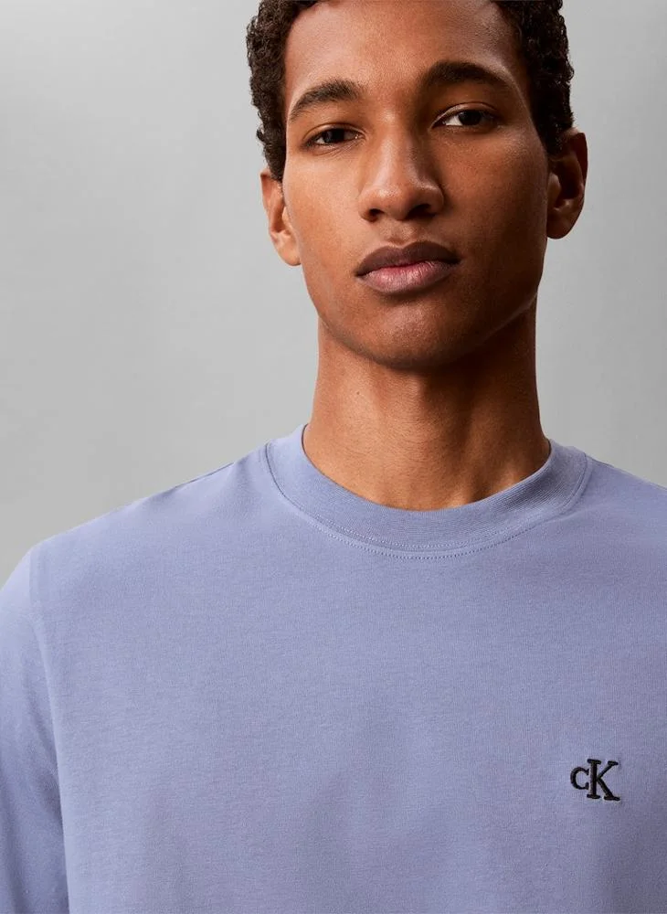 Calvin Klein Jeans Dusty Sailor Blue Embroidered Monogram Logo Relaxed T-Shirt for Men | Best Price UAE