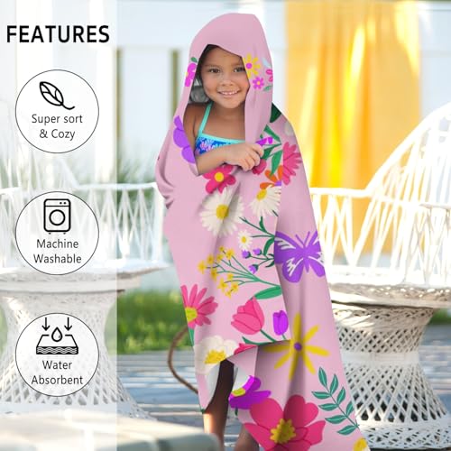 sdhinlwo Thickened Hooded Towels for Kids Suitable Girls Boys Kids Bath Towels, 30"x50" Super Absorbent, Flower Cute Cartoon Toddler Towels Multi-Purpose for Beach, Pool and Bathroom - Image 2