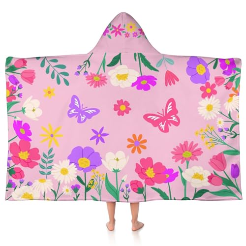 sdhinlwo Thickened Hooded Towels for Kids Suitable Girls Boys Kids Bath Towels, 30"x50" Super Absorbent, Flower Cute Cartoon Toddler Towels Multi-Purpose for Beach, Pool and Bathroom - Image 1