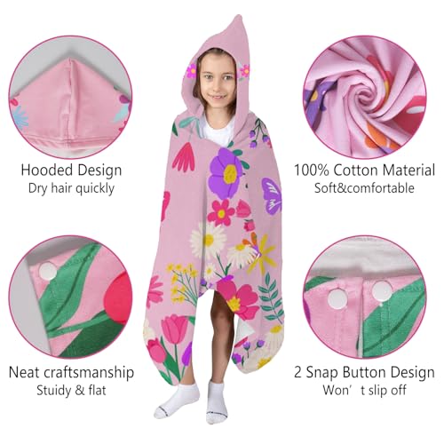 sdhinlwo Thickened Hooded Towels for Kids Suitable Girls Boys Kids Bath Towels, 30"x50" Super Absorbent, Flower Cute Cartoon Toddler Towels Multi-Purpose for Beach, Pool and Bathroom - Image 4
