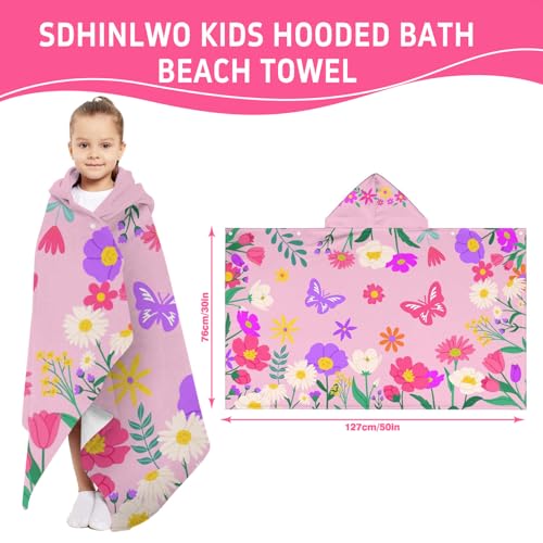 sdhinlwo Thickened Hooded Towels for Kids Suitable Girls Boys Kids Bath Towels, 30"x50" Super Absorbent, Flower Cute Cartoon Toddler Towels Multi-Purpose for Beach, Pool and Bathroom - Image 3