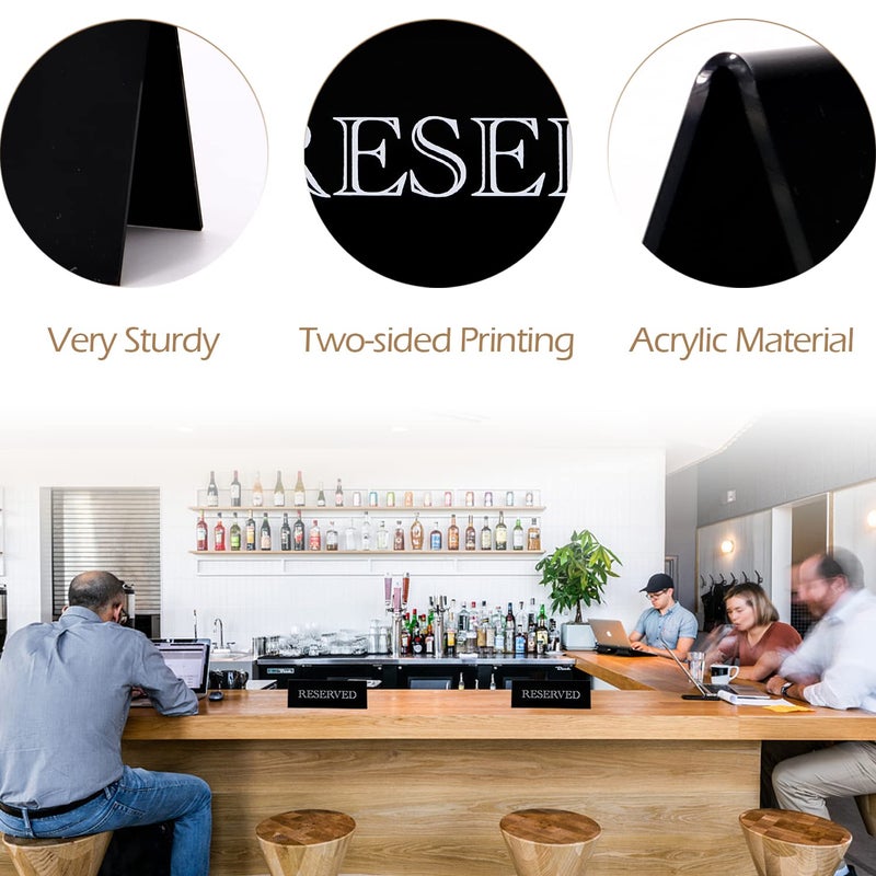 JINMURY 6 Pieces Acrylic Reserved Table Sign- 7.9 x 2.7 Inches Guest Reservation Table Tent Sign Black Acrylic Reserve Seating Signs with White Letters, Reserved Signs for Wedding Event Restaurant Tabletop - Image 3