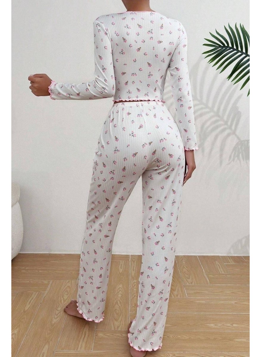 V Neck Printed Bow Detail Long Pajama Set - pzsku/Z0D6F34C1913F15223406Z/45/_/1740652489/0926efc3-6818-4587-aa72-350cd5afbaf1