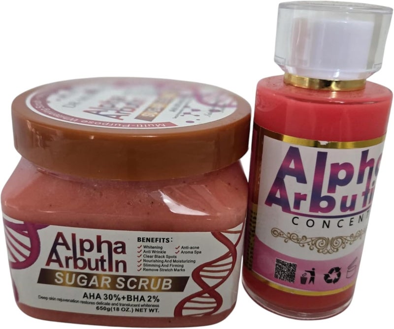Alpha Arbutin Whitening Brightening Sugar Scrub 650g Serum 120 ml