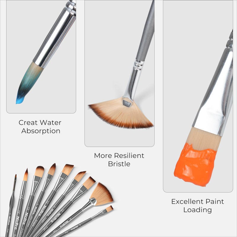 Nicpro 40 PCS Paint Brush Set, Professional Acrylic Paint Brushes with Palette Knife and Canvas Roll, Suitable for Acrylic Painting, Oil, Watercolor, Gouache, Art Supplies Painter Gifts for Artist - Image 4