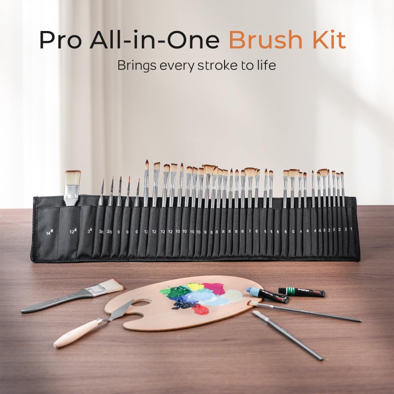 Nicpro 40 PCS Paint Brush Set, Professional Acrylic Paint Brushes with Palette Knife and Canvas Roll, Suitable for Acrylic Painting, Oil, Watercolor, Gouache, Art Supplies Painter Gifts for Artist - Image 2