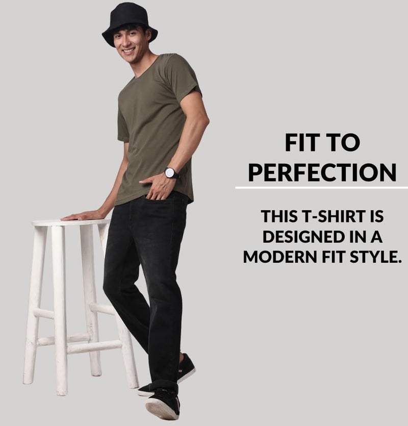 ADRO Men's Solid Regular Fit T-Shirt (RCM2-PLN-OL-BE_Olive,Beige - Image 4