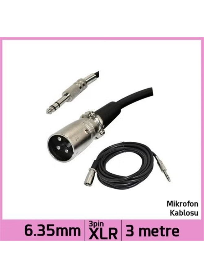 6.35Mm Stereo Plug 3 Pin Xlr Male Microphone Audio Cable - 3M