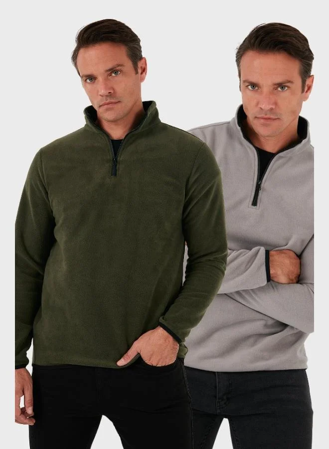 Buratti Slim Fit Half Zipper Stand Collar 2-Pack Polar Men's POLAR 5906003S2