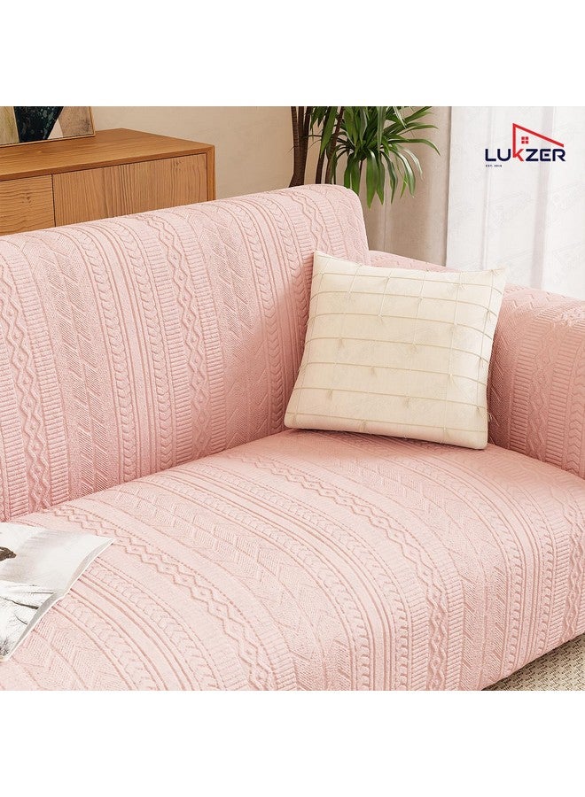 Lukzer 1 Seater Pastel Pink Zigzag Pattern Sofa Cover | 240 GSM Universal Stretch Fit Jacquard Fabric Couch Protector | Fully Covered Anti Slip & Washable Sofa Cover (90-140cm/SC-078-01) - Image 5