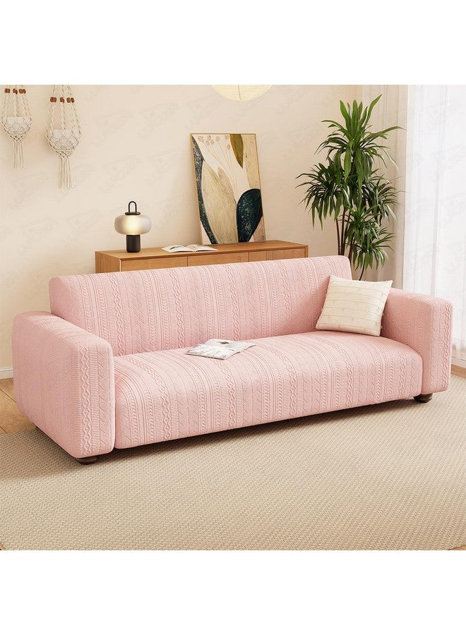 Lukzer 1 Seater Pastel Pink Zigzag Pattern Sofa Cover | 240 GSM Universal Stretch Fit Jacquard Fabric Couch Protector | Fully Covered Anti Slip & Washable Sofa Cover (90-140cm/SC-078-01) - Image 1