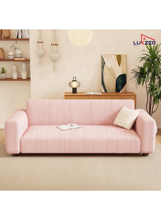 Lukzer 1 Seater Pastel Pink Zigzag Pattern Sofa Cover | 240 GSM Universal Stretch Fit Jacquard Fabric Couch Protector | Fully Covered Anti Slip & Washable Sofa Cover (90-140cm/SC-078-01) - Image 4