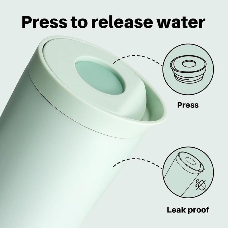 bottle bottle Insulated Travel Mug, Stainless Steel, 350ml, Push Button Lid, Keeps Cold for 12 Hours, Keeps Hot for 8 Hours, Stylish Design (Green) - Image 4
