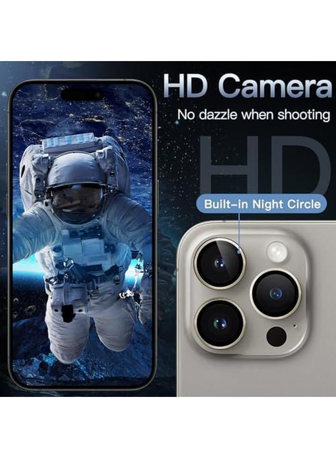 جي تيك واقي عدسة الكاميرا لهاتف Iphone 15 Pro مقاس 6.1 بوصة وIphone 15 Pro Max مقاس 6.7 بوصة 9H غطاء معدني من الزجاج المقوى عالي الوضوح شفاف مجموعة واحدة من التيتانيوم الطبيعي - Image 5