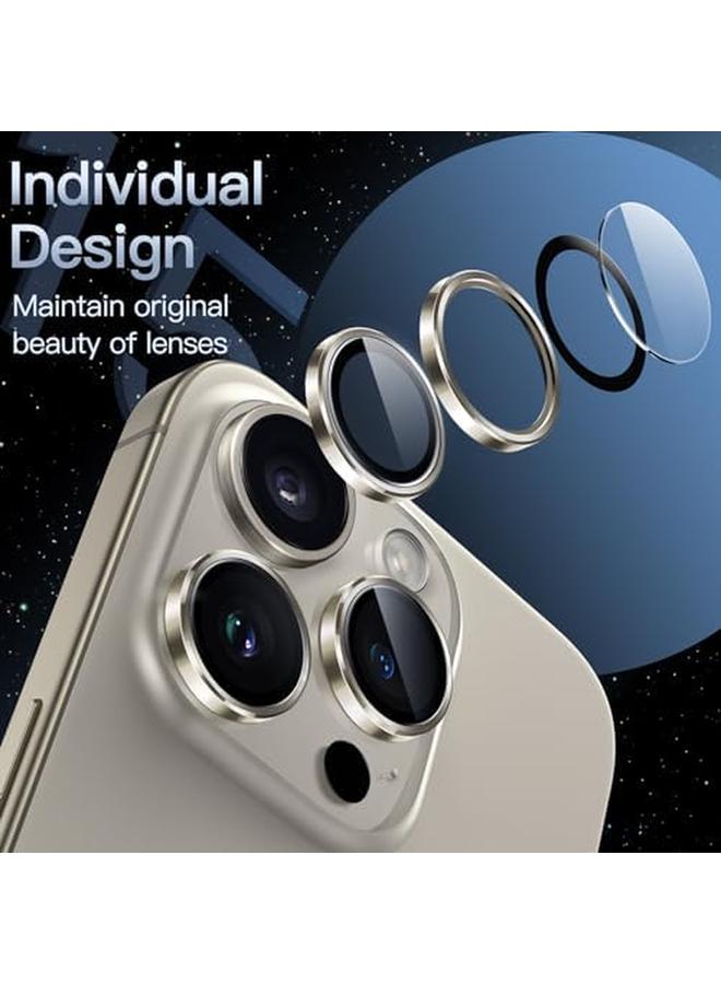 جي تيك واقي عدسة الكاميرا لهاتف Iphone 15 Pro مقاس 6.1 بوصة وIphone 15 Pro Max مقاس 6.7 بوصة 9H غطاء معدني من الزجاج المقوى عالي الوضوح شفاف مجموعة واحدة من التيتانيوم الطبيعي - Image 3