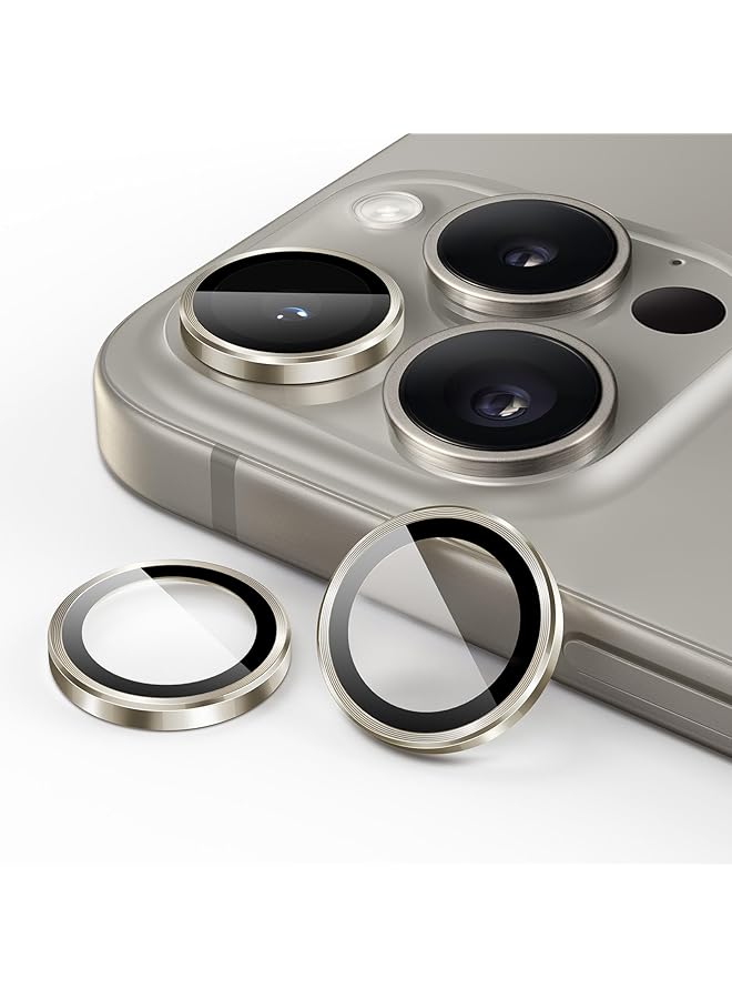 جي تيك واقي عدسة الكاميرا لهاتف Iphone 15 Pro مقاس 6.1 بوصة وIphone 15 Pro Max مقاس 6.7 بوصة 9H غطاء معدني من الزجاج المقوى عالي الوضوح شفاف مجموعة واحدة من التيتانيوم الطبيعي - Image 1