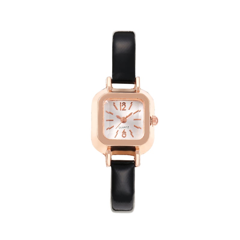 Korean Simple Chic Square Dial Womens Quartz Watch Black 