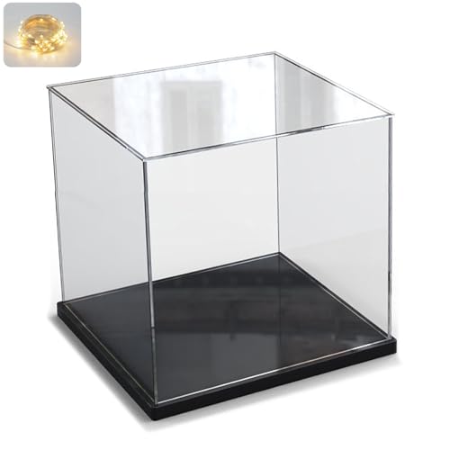 Elepure Thickened Clear Acrylic Display Case for Lego 75328 Helmet 10281 Collectibles, Transparent Cube Box Dustproof Protection Showcase with Wood-Plastic Base & String Light, Black Inside 7.9x7.9x7.9inch - Image 1